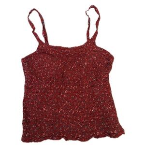 hollister red ribbed tank w flowers and adjustable straps